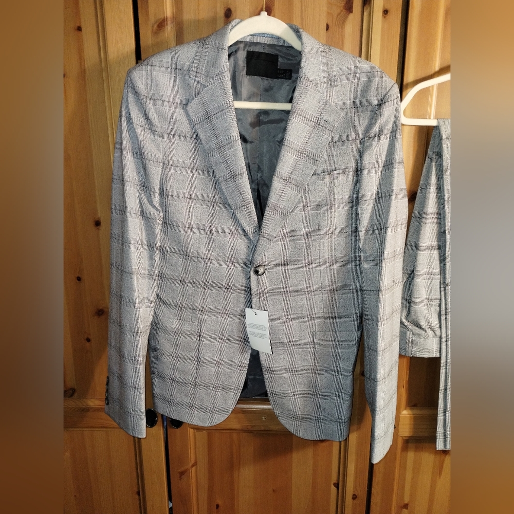 Mens Gray Plaid Balloon Pantsuit High Waisted